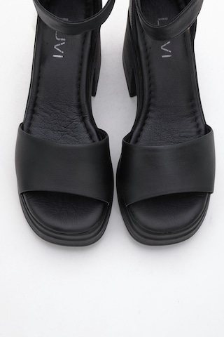 Luvishoes Margot Siyah Cilt Hakiki Deri Kadın Platform Topuklu Sandalet Siyah Deri
