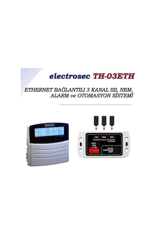 Electrosec TH-03 ETH Web Tabanlı 3 Kanal Isı Nem Alarm Takip