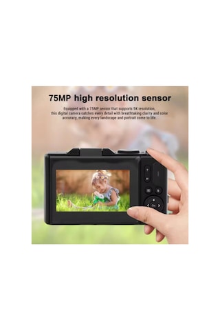 5k 75mp Hd Dijital Kamera 18x Dijital Zoom, Flaşlı,3.0 İnç Ekranlı Fotoğraf Makinesi Standart