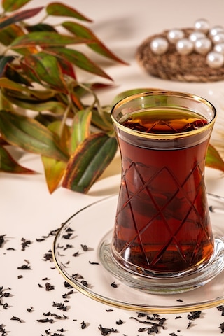 Mest 12 Parça Yaldızlı Cam Çay Bardağı Seti - Zarif Ve Şık Gold