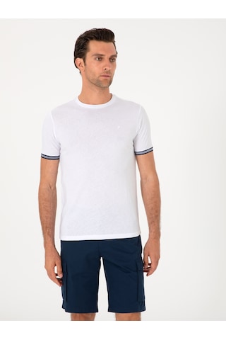 Beyaz Regular Fit %100 Pamuk Bisiklet Yaka T-shirt