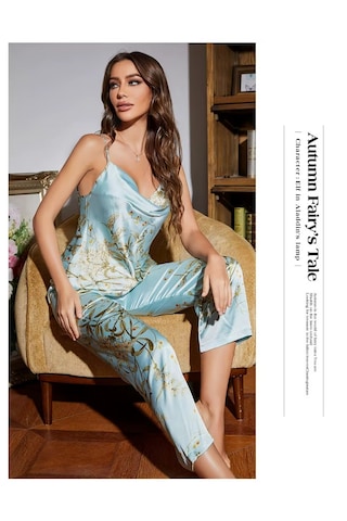Ece's Design Saten & İpek Görünümlü Pijama Takımı Lüks & Rahat W2014 Mavi