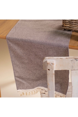 Vivamaison Bordo Düz Püsküllü Pamuk Kumaş 45X150 CM Runner