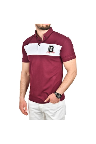 Deepsea Erkek Bordo Slim Fit Nefes Alan Pamuklu Kumaş Dar Kesim Kıvrılmaz Yaka Polo Yaka Tişört 2503019 Bordo