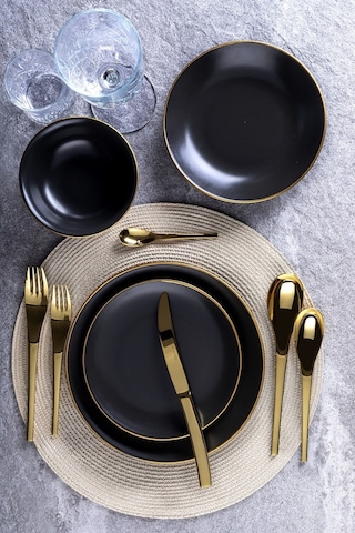 Aryıldız Saten Black Gold 24 Parça Yemek Takımı