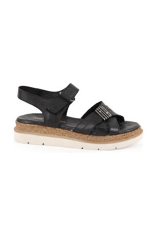 Mammamia Kadın Sandalet Günlük Hakiki Deri Taşlı Çapraz Bantlı Anatomik Dolgu Taban 26y-2905 Siyah
