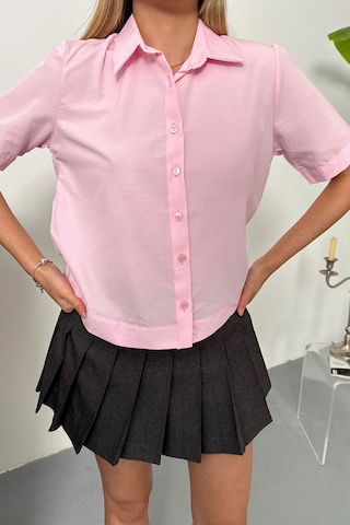 Jee Lee Kadın Kısa Kollu Pamuklu Basic Gömlek Pembe - 26y 2127 Pembe