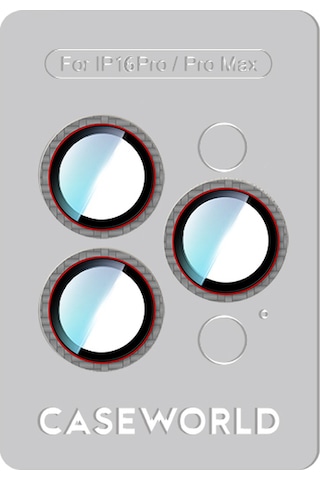 Apple Uyumlu   iPhone 16 Pro Caseworld Karbon Fiber Serisi Anti Reflective Kamera Lens Koruyucu Titanyum-kırmızı