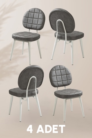 Tokyo Sandalye - Casa Antrasit Kumaş - Metal İskelet - Mutfak Sandalyesi - Salon Sandalyesi 4 Adet Antrasit