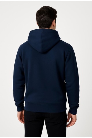 Axxel Erkek Lacivert Fermuarlı Kapüşonlu Sweatshirt-w590 Lacivert 3 İplik Şardonlu