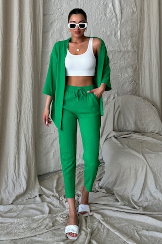Modagen Kadın Yeşil Kimono Alt Üst Havuç Pantolon Takım Yeşil