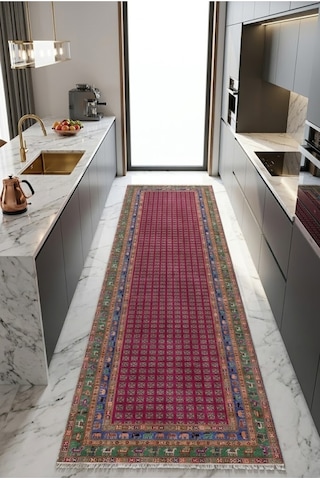 Dekoratif Halı Kaymaz Taban Leke Tutmaz Yıkanabilir Kilim Özel Ölçü Salon Halısı 3023-01 Çok Renkli