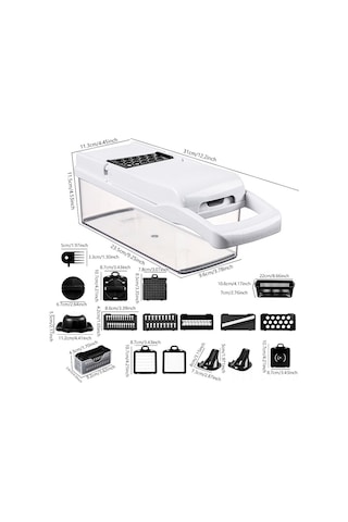 Symbee Mutfakta Hızlı Kesim İçin Çok Fonksiyonlu Sebze Meyve Dilimleyici, Küpleyici Ve Rendeleyici Seti Siyah-beyaz 19 Parça Diğer