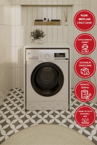 Odaco Premium Çkmd-01 %100 Mdf Çamaşır Ve Kurutma Makinası Banyo Dolabı Beyaz