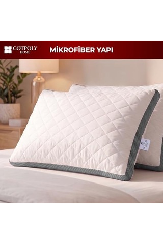 Cotpoly Home Klimalı Yastık 50x70 Cm - Hava Sirkülasyonlu Kapitone Mikrofiber Dış Kılıf 850 Gr Silikon Dolgulu Ortopedik Uyku Yastığı 2'li Gri