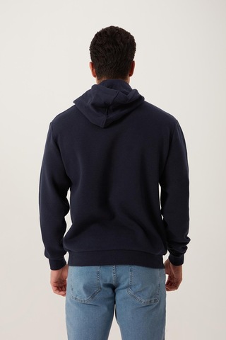 Polostate Erkek Kapüşonlu Kanguru Cep 3 İplik Sweatshirt Lacivert