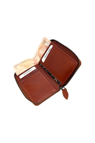 Westpolo Hakiki Deri Kağıt Para Ve Bol Kart Bölmeli Fermuarlı Unisex Cüzdan - 1695cc Taba