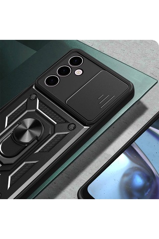 Samsung Galaxy Uyumlu A24 Kılıf Manyetik Standlı Kamera Korumalı Yüzüklü Zırh Tank Kılıf Koruyucu Kapak