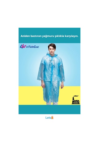 Tek Kullanımlık Su Geçirmez Yağmurluk 1 Adet Çok Renkli