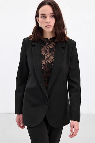 Sateen Düğmeli Klasik Ceket - Siyah-136876 Siyah