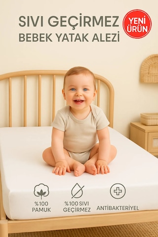 %100 Pamuk Sıvı Geçirmez Bebek Alezi - Yatak Koruyucu Çocuk Alez - Park Yatak ve Beşik Uyumlu