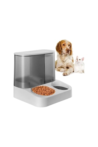 2 Si 1 Arada Otomatik Kedi Köpek Mama Ve Su Kabı Gri