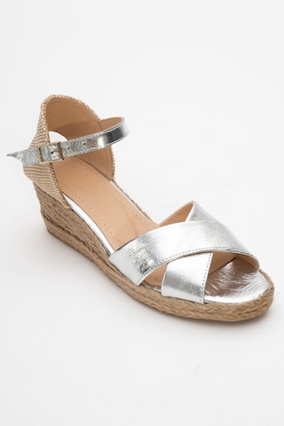 Luvishoes Luvi Shoes Miria Gümüş Hakiki Deri Çapraz Bantlı Kadın Dolgu Topuklu Sandalet Gümüş