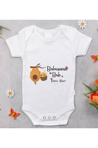 Bitmeyenkartus Bk Kids Isimli Babasının Balı Tasarımlı Bebek Body Zıbın - Model Beyaz