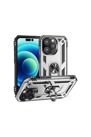 Apple Uyumlu iPhone 14 Pro Kilif Zore Vega Yüzüklü Standli Zirh Kilif 559731283