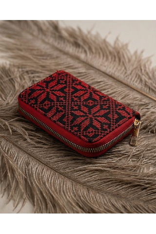 Zaytoon Filistin Geleneksel Kırmızı Nakışlı Tek Fermuarlı Kadın Büyük Cüzdeni 14x9 Cm A100029 Kırmızı