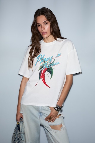Grımelange Cassıane Kadın Bisiklet Yaka Kısa Kollu Ön Ve Arka Baskılı Regular Beyaz T-shirt