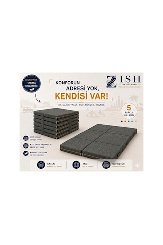 Zishome Çift Kişilik Multipurpose 5 İn 1 Gri Çift Kişilik Katlanır Süngerli Misafir Yer Yatağı Ve Balkon Minderi 7cm