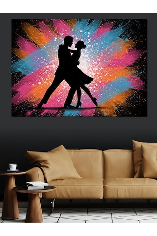 Işıklı Fon Tango Dansı Dekoratif Kanvas - Mdf Ahşap Tablo