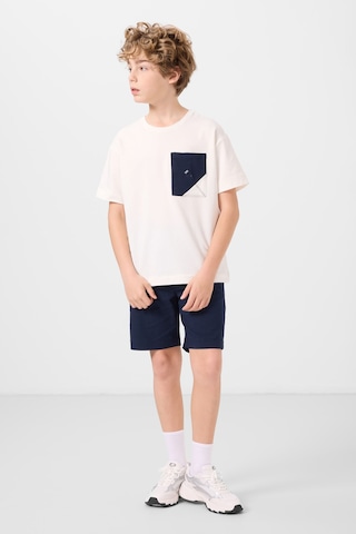 Ekru-lacivert Pamuklu Oversize Fit Dokuma Hafif Esnek Chino Erkek Çocuk Şort Takım - 11278 Ekru