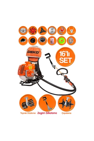 Deko DTES79 16 Parçalı Benzinli Sırt Tipi Tırpan + Çapalama Aparatı + Eşeleme + Zeytin Silkeleme Set