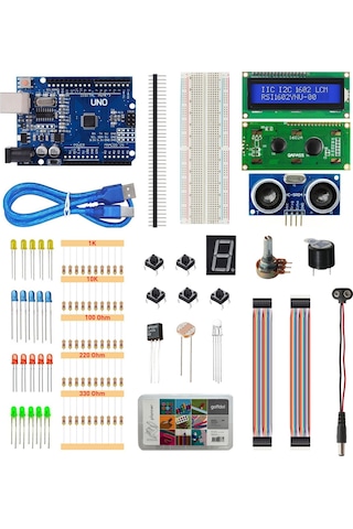 Kutulu Robotik Kodlama Arduino Uno Ekonomik Başlangıç Seti 26 Çeşit 148 Parça