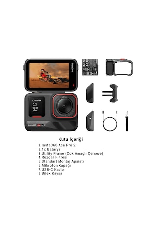 Ace Pro 2 Xplorer Bundle 8k Aksiyon Kamera Siyah Tek Batarya Deklanşör Düğmeli Tutma Aparatlı Set