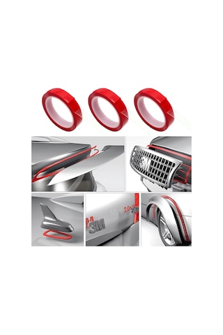 6 Adet 18 MM X 2mt Vhb Akrilik Silikon Kırmızı Şeffaf Çift Tara .