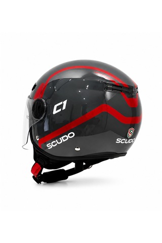 Scudo C1 Open Face Çene Açık Motosiklet Kaskı Ece 22.06 Sertifikalı Gri/kırmızı Gri - Kırmız