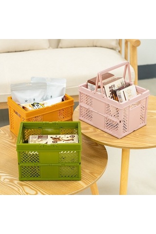 Tongxida Yeşil İstiflenebilir Katlanabilir Saklama Sepeti Ev Mutfak Kutusu Düzenleyici Saplı 24,4 X 18 X 1,4 Cm Yeşil