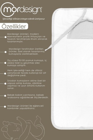 Mordesign Bebek Çanta Alt Açma Minderi Alt Değiştirme Pedi Taşınabilir Bakım Örtüsü Care Seri Gri