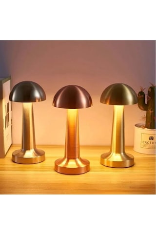 Mantar Başlı Masa Lambası Şarjlı Dokunmatik Gece Işığı Lüks Başucu Lambası Eskitme Gold