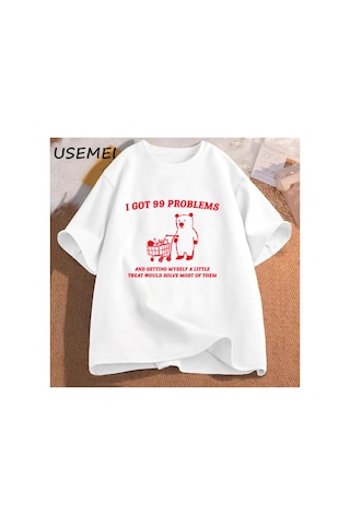 Tarzsokak Ben 99 Sorunları Var Ve Kendimi Küçük Bir T Shirt Pamuk Kısa Kollu Unisex T-shirt Rahat Kısa 2801 Beyaz