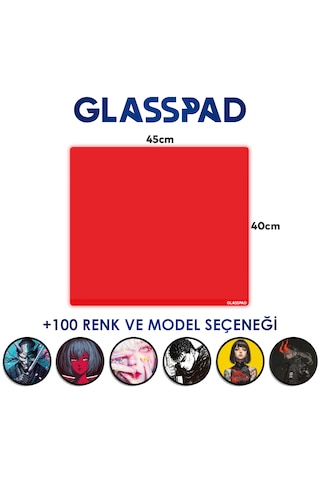 Glasspad Cam Mouse Pad - Premium Temperli Cam - 45x40 Cm Medium Kırmızı