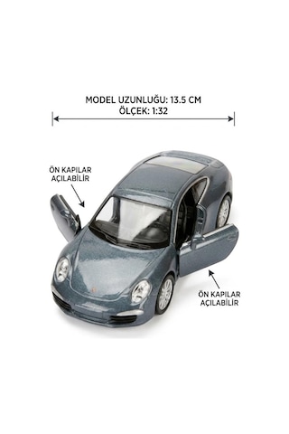 Hobbiez Lisanslı Porsche 911 Carrera Kapıları Açılabilir Model Diecast 1/32 Ölçek Metal Standlı Araç Gri