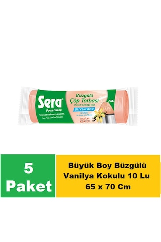 Sera Çöp Torbası Büzgülü Vanilya Büyük Boy 65 X 70 Cm 5 X 15 Li