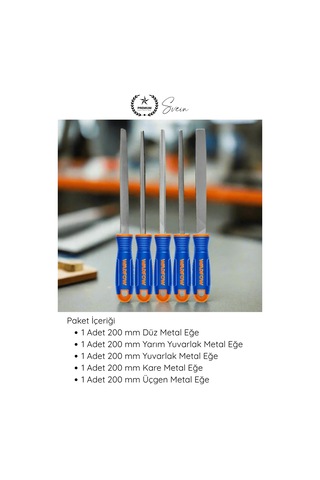 Eğeseti 5 Parça Metal Eğe Seti 200 Mm Karbon Çelik Orta Pürüzlü Düz Yuvarlak Yarım Yuvarlak Kare Üç