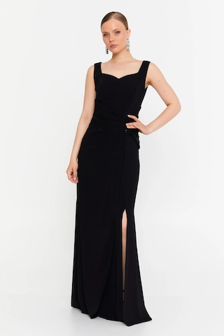 Doridorca Kadın Kolsuz Balık Form Abiye Elbise 7013 Siyah Siyah