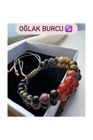 Sertifikalı Oğlak Burcu Çift Sıra Makrome Doğal Taş Bileklik Çok Renkli