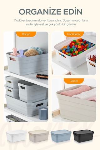 4'lü Kapaklı 2,8 Litre Saklama Kutusu Antrasit Antrasit